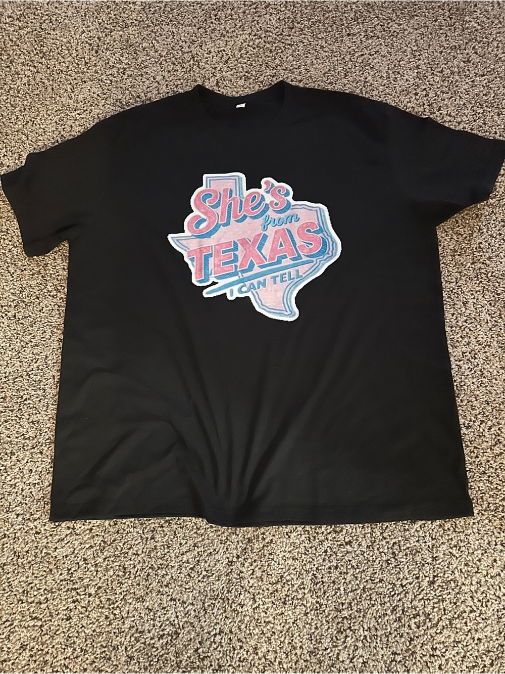 Brand New Black Graphic Tee "She's From Texas" Pink & Blue Print